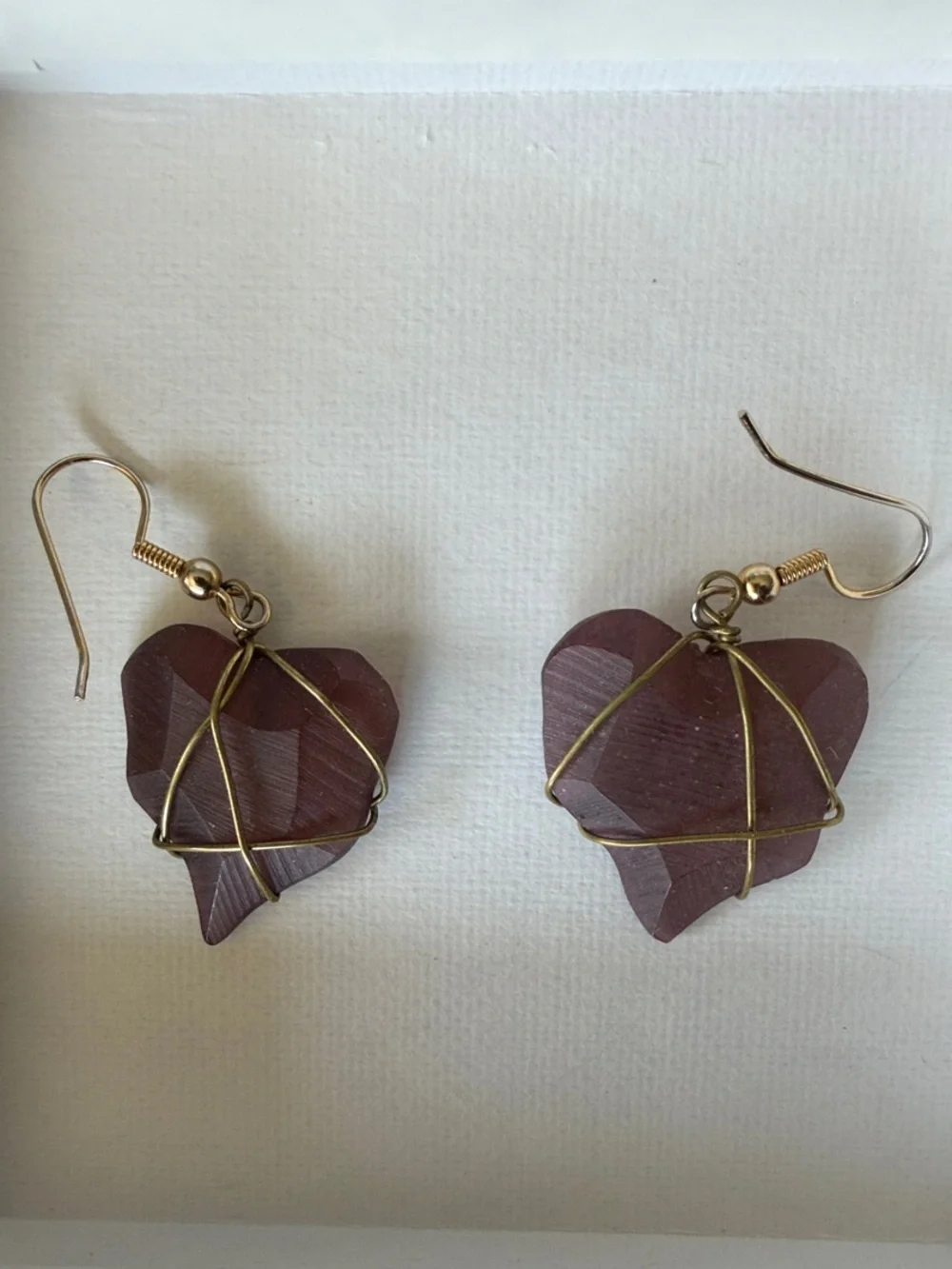 Purple Heart Wire-Wrapped Drop Earrings with Gold-Tone Wire